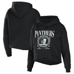 Carolina Panthers WEAR by Erin Andrews Women's Cropped Sponge Fleece Pullover Hoodie - Black discount