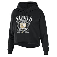 New Orleans Saints WEAR by Erin Andrews Women's Cropped Sponge Fleece Pullover Hoodie - Black online