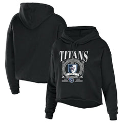 Tennessee Titans WEAR by Erin Andrews Women's Cropped Sponge Fleece Pullover Hoodie - Black for sale