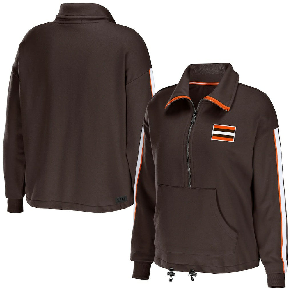 Cleveland Browns WEAR by Erin Andrews Women's Logo Stripe Half-Zip Top - Brown outlet