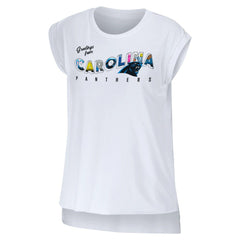 Carolina Panthers WEAR by Erin Andrews Women's Greetings From Muscle T-Shirt - White for sale