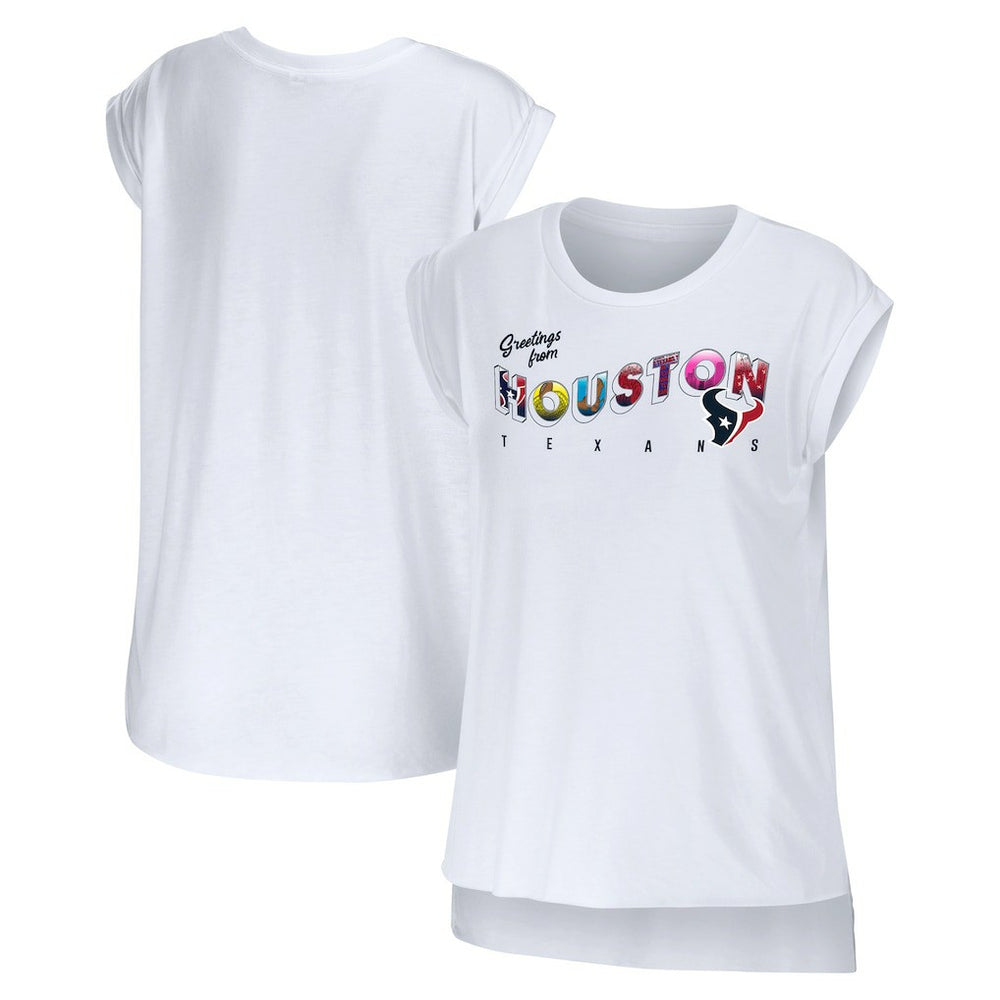 Houston Texans WEAR by Erin Andrews Women's Greetings From Muscle T-Shirt - White on sale