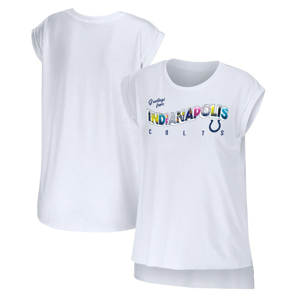 Indianapolis Colts WEAR by Erin Andrews Women's Greetings From Muscle T-Shirt - White discount