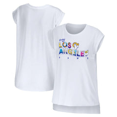 Los Angeles Rams WEAR by Erin Andrews Women's Greetings From Muscle T-Shirt - White on sale