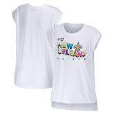 New Orleans Saints WEAR by Erin Andrews Women's Greetings From Muscle T-Shirt - White for sale