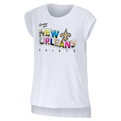 New Orleans Saints WEAR by Erin Andrews Women's Greetings From Muscle T-Shirt - White for sale