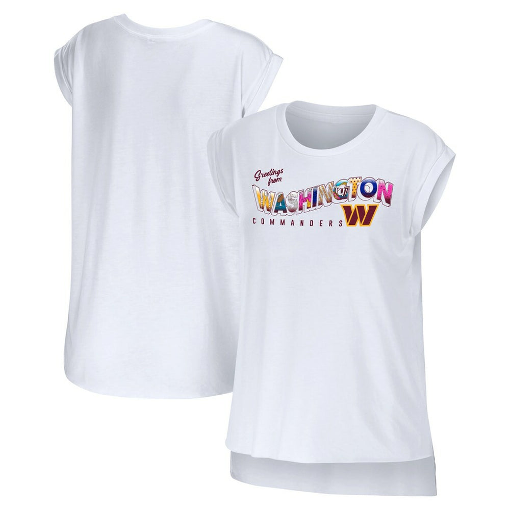 Washington Commanders WEAR by Erin Andrews Women's Greetings From Muscle T-Shirt - White discount