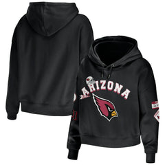 Arizona Cardinals WEAR by Erin Andrews Women's Modest Cropped Pullover Hoodie - Black cheap