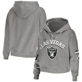 Las Vegas Raiders WEAR by Erin Andrews Women's Modest Cropped Pullover Hoodie - Gray for sale