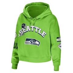 Seattle Seahawks WEAR by Erin Andrews Women's Plus Size Modest Cropped Pullover Hoodie - Neon Green discount