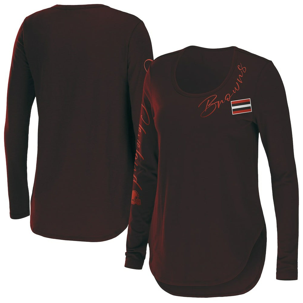 Cleveland Browns WEAR by Erin Andrews Women's Team Scoop Neck T-Shirt - Brown outlet