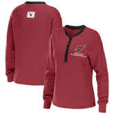Arizona Cardinals WEAR by Erin Andrews Women's Waffle Henley Long Sleeve T-Shirt - Cardinal cheap