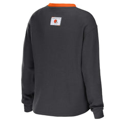 Cleveland Browns WEAR by Erin Andrews Women's Waffle Henley Long Sleeve T-Shirt - Charcoal sale