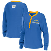 Los Angeles Chargers WEAR by Erin Andrews Women's Waffle Henley Long Sleeve T-Shirt - Powder Blue cheap
