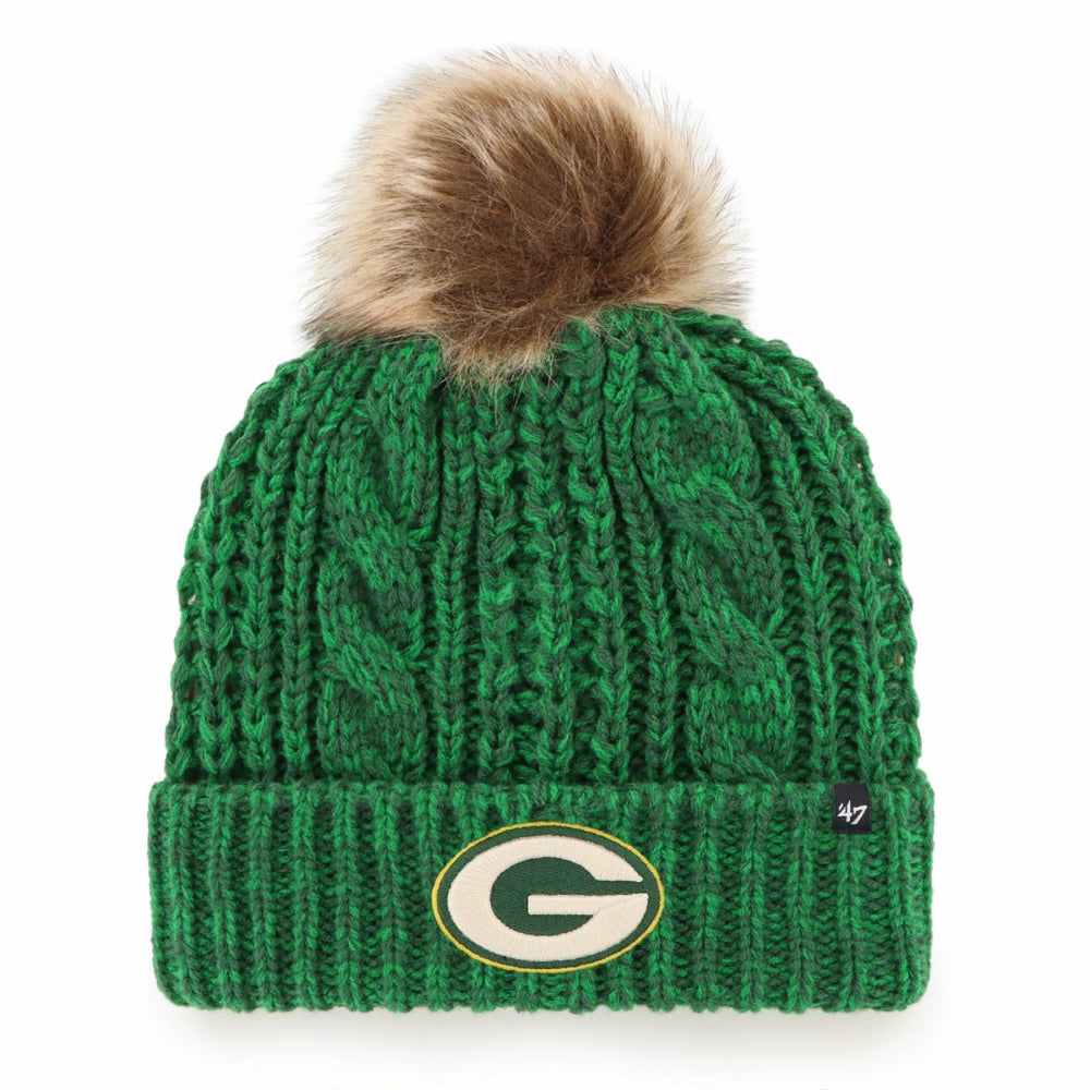 Green Bay Packers '47 Women's Meeko Cuffed Knit Hat with Pom - Green for sale