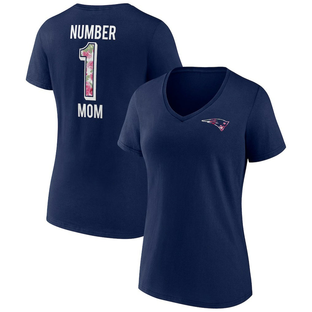 New England Patriots Women's Plus Size Mother's Day #1 Mom V-Neck T-Shirt - Navy cheap