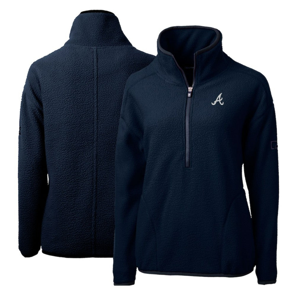 Atlanta Braves Cutter & Buck Women's Cascade Eco Sherpa Fleece Quarter-Zip Pullover Jacket - Navy