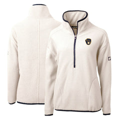 Milwaukee Brewers Cutter & Buck Women's Cascade Eco Sherpa Fleece Quarter-Zip Pullover Jacket - White/Navy