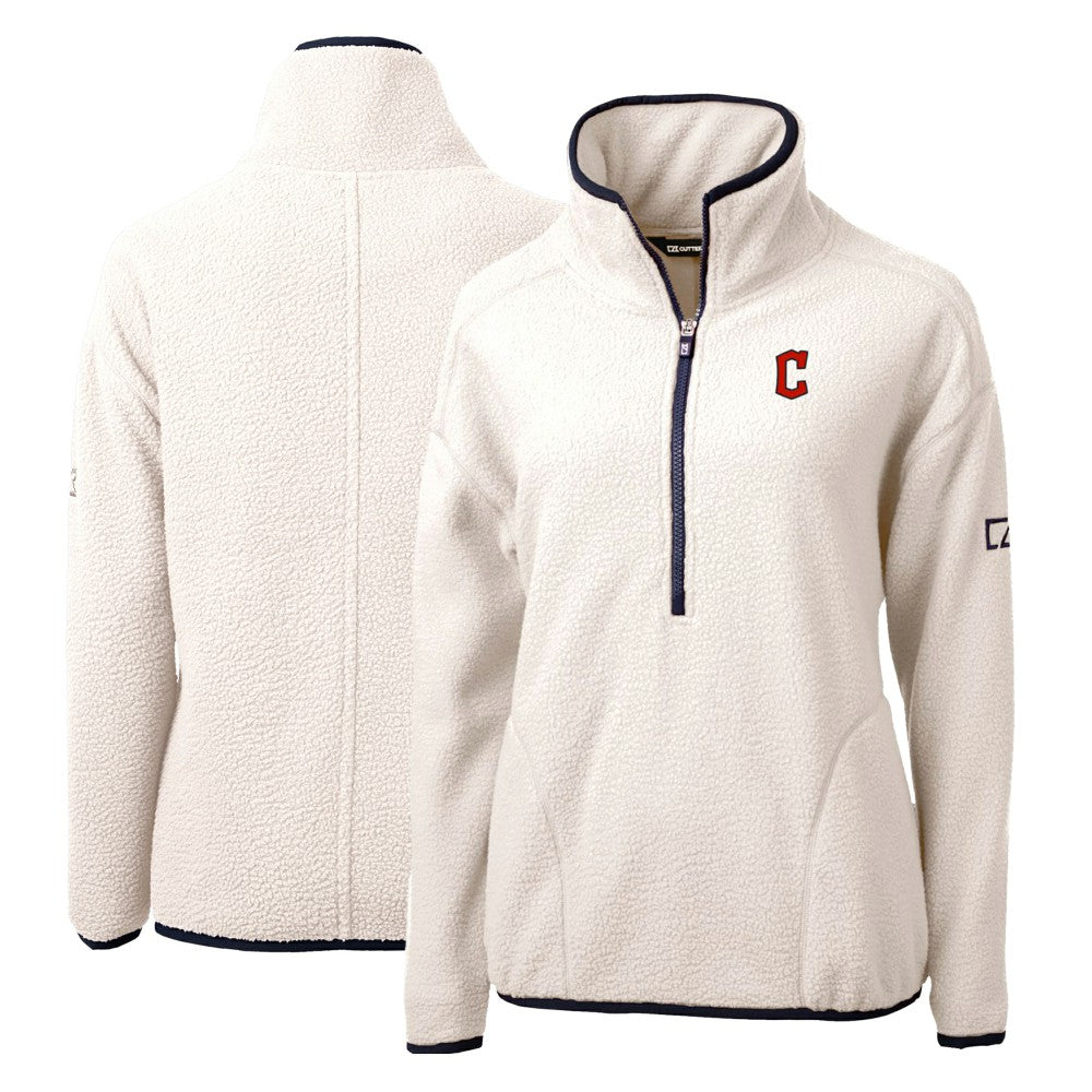 Cleveland Guardians Cutter & Buck Women's Cascade Eco Sherpa Fleece Quarter-Zip Pullover Jacket - White/Navy