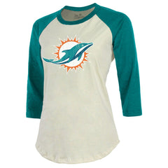 Tyreek Hill Miami Dolphins Majestic Threads Vintage Player Name & Number Raglan 3/4-Sleeve T-Shirt - Cream/Aqua on sale