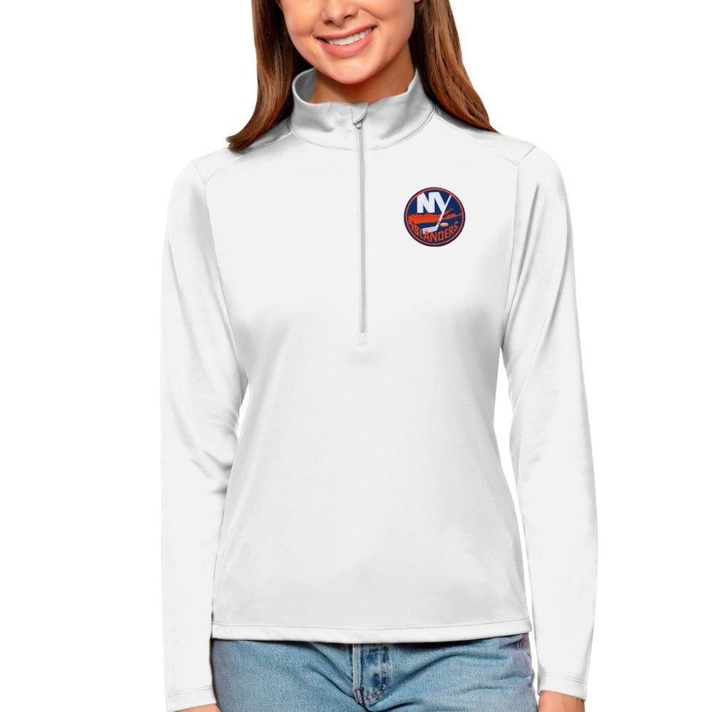 New York Islanders Antigua Women's Tribute Quarter-Zip Pullover Top White