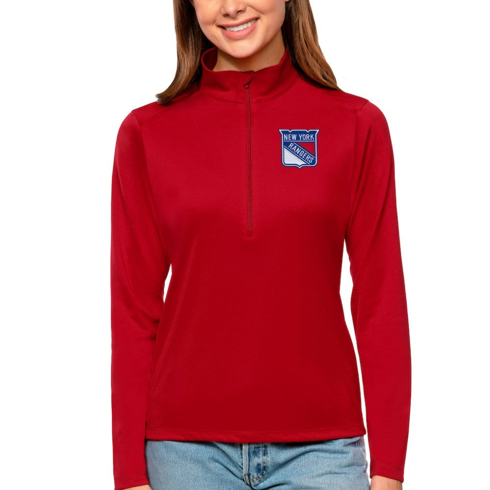 New York Rangers Antigua Women's Tribute Quarter-Zip Pullover Top Red
