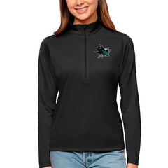 San Jose Sharks Antigua Women's Tribute Quarter-Zip Pullover Top Black
