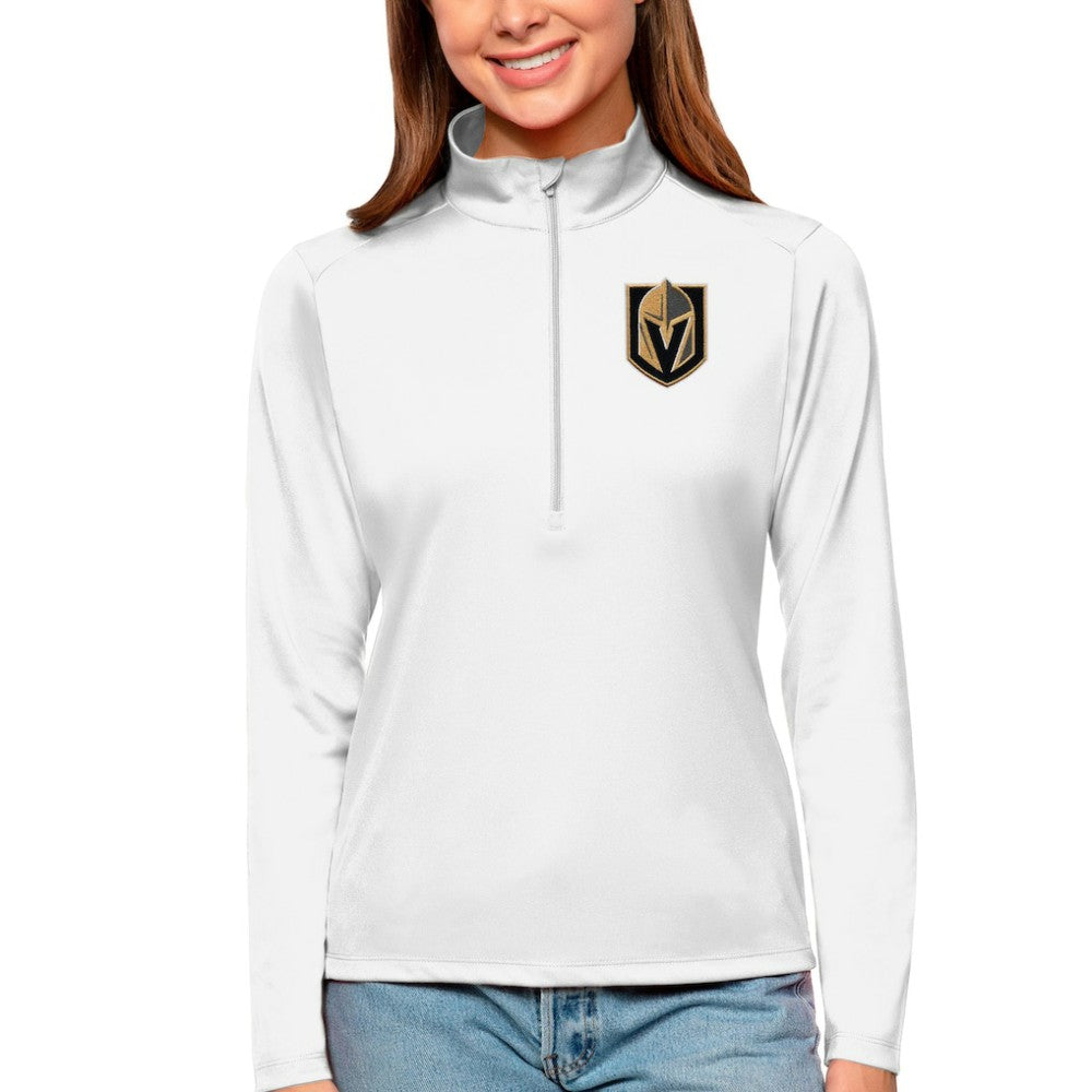 Vegas Golden Knights Antigua Women's Tribute Quarter-Zip Pullover Top White