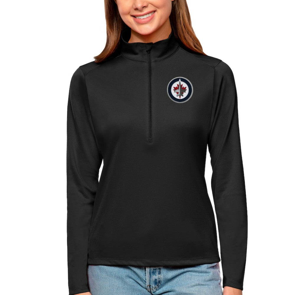 Winnipeg Jets Antigua Women's Tribute Quarter-Zip Pullover Top Black