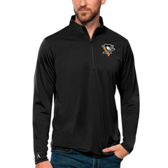 Pittsburgh Penguins Antigua Tribute Quarter-Zip Pullover Top Black