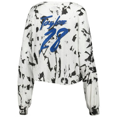 Jonathan Taylor Indianapolis Colts Majestic Threads Women's Off-Shoulder Tie-Dye Name & Number Cropped Long Sleeve V-Neck T-Shirt - White on sale