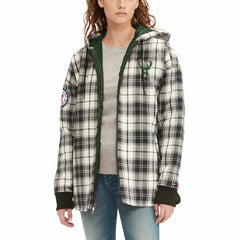 Milwaukee Bucks Tommy Jeans Women's Molly Flannel Full-Zip Hoodie - Black/Cream shop
