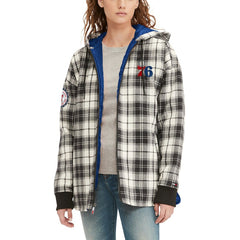 Philadelphia 76ers Tommy Jeans Women's Molly Flannel Full-Zip Hoodie - Black/Cream online