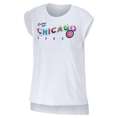 Chicago Cubs WEAR by Erin Andrews Women's Greetings From T-Shirt - White