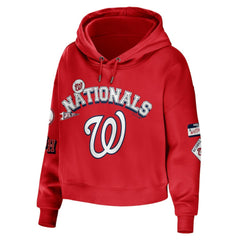 Washington Nationals WEAR by Erin Andrews Women's Modest Patches Cropped Pullover Hoodie - Red