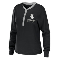 Chicago White Sox WEAR by Erin Andrews Women's Waffle Henley Long Sleeve T-Shirt - Black