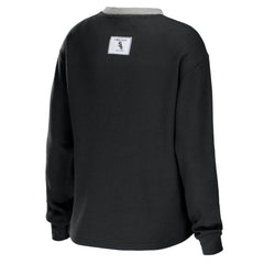 Chicago White Sox WEAR by Erin Andrews Women's Waffle Henley Long Sleeve T-Shirt - Black