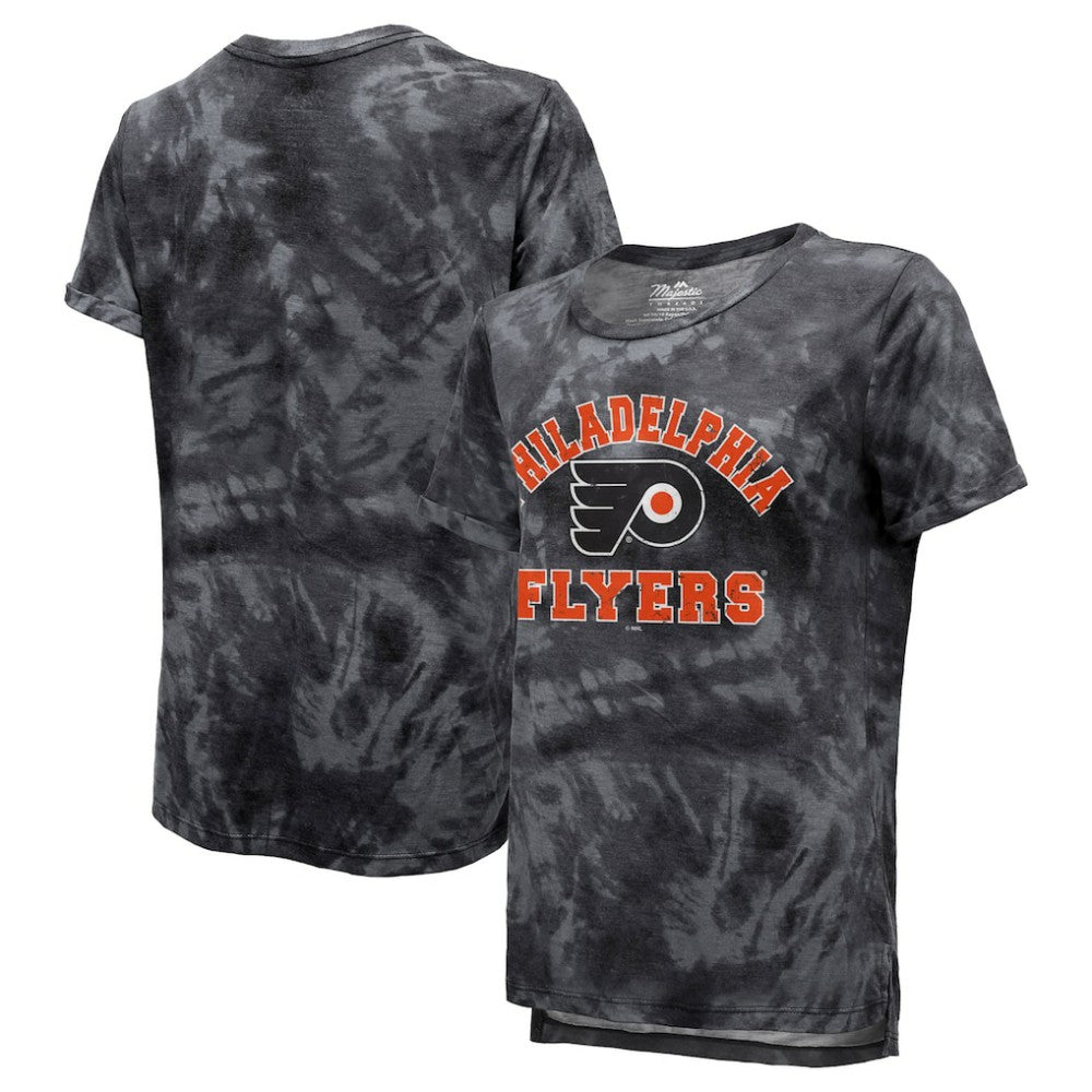 Philadelphia Flyers Majestic Threads Women's Boyfriend Tie-Dye Tri-Blend T-Shirt Black