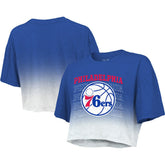 Philadelphia 76ers Majestic Threads Women's Repeat Dip-Dye Cropped T-Shirt - Royal/White discount