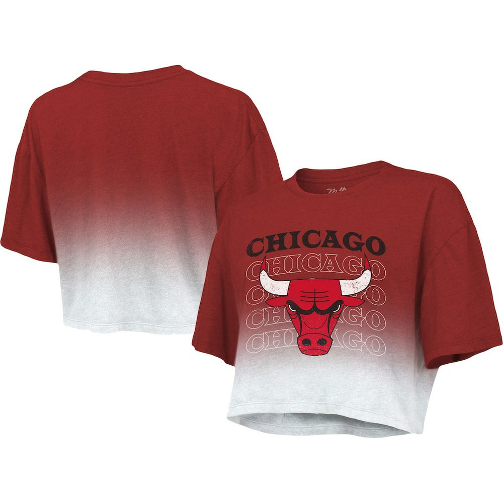 Chicago Bulls Majestic Threads Women's Repeat Dip-Dye Cropped T-Shirt sale - Red/White for sale