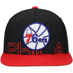 Philadelphia 76ers Hardwood Classics Low Big Face Snapback Hat - Black/Red | Mitchell & Ness for sale