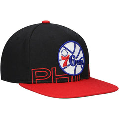 Philadelphia 76ers Hardwood Classics Low Big Face Snapback Hat - Black/Red | Mitchell & Ness for sale