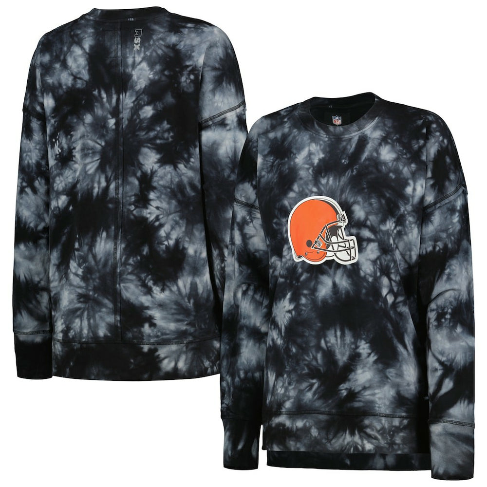 Cleveland Browns MSX by Michael Strahan Women's Bailey Tie-Dye Tri-Blend Pullover Sweatshirt - Black cheap