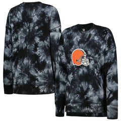 Cleveland Browns MSX by Michael Strahan Women's Bailey Tie-Dye Tri-Blend Pullover Sweatshirt - Black cheap