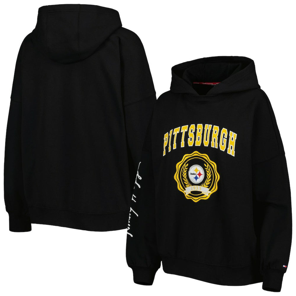 Pittsburgh Steelers Tommy Hilfiger Women's Becca Drop Shoulder Pullover Hoodie - Black sale