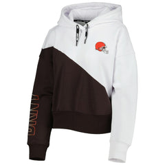 Cleveland Browns DKNY Sport Women's Bobbi Color Blocked Pullover Hoodie - White/Brown for sale