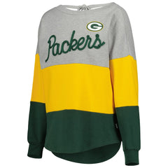 Green Bay Packers Touch Women's Outfield Deep V-Back Waist Length Pullover Sweatshirt - Heather Gray/Green discount