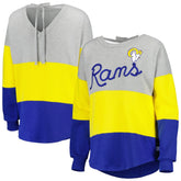 Los Angeles Rams Touch Women's Outfield Deep V-Back Waist Length Pullover Sweatshirt - Heather Gray/Royal outlet