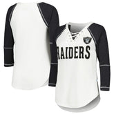 Las Vegas Raiders Touch Women's Rebel Raglan Tri-Blend 3/4-Sleeve Lace-Up V-Neck T-Shirt - White/Black discount