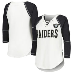 Las Vegas Raiders Touch Women's Rebel Raglan Tri-Blend 3/4-Sleeve Lace-Up V-Neck T-Shirt - White/Black discount